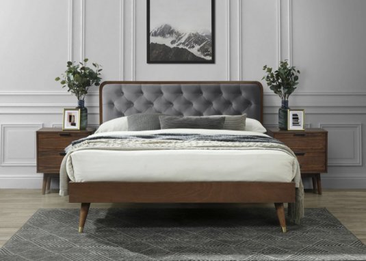 Manželská postel CASSIDY 160x200 cm - šedá/ořech