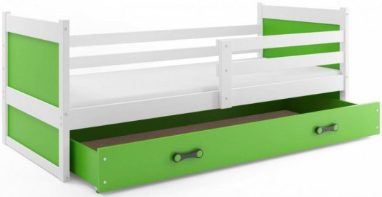 Dětská postel Riky 90x200 - bílá/zelená