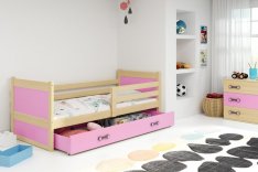 Dětská postel Riky 90x200 - borovice/růžová