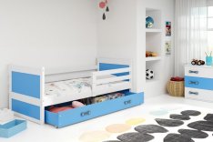 Dětská postel Riky 90x200 - bílá/modrá