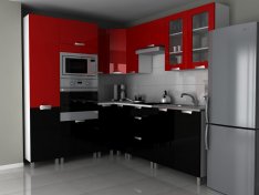 Rohová kuchyňská linka Milenium - červený+černý lesk/MDR
