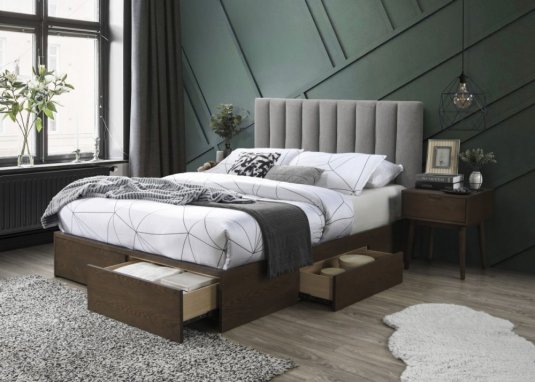 Manželská postel GORASHI 160x200 cm - šedá/ořech