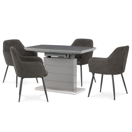Jídelní stůl 120+40x70 cm, keramická deska šedý mramor, MDF, šedý matný lak HT-424M GREY