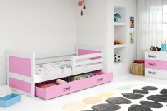 Dětská postel Riky 90x200 - bílá/růžová