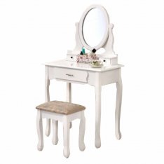Toaletní stolek s taburetem LINET New - bílá / stříbrná
